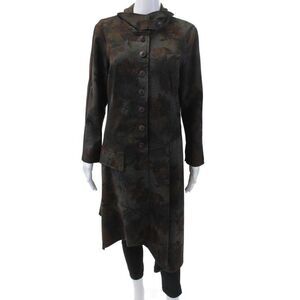 Pure Essence Womens Floral Print Button Down Coat Multi Colored Size Large